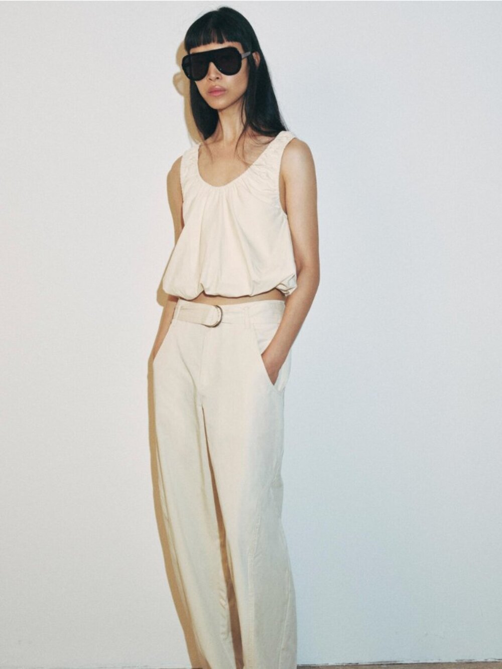 Zara Poplin Balloon Top NWT — Ecru, Size M
